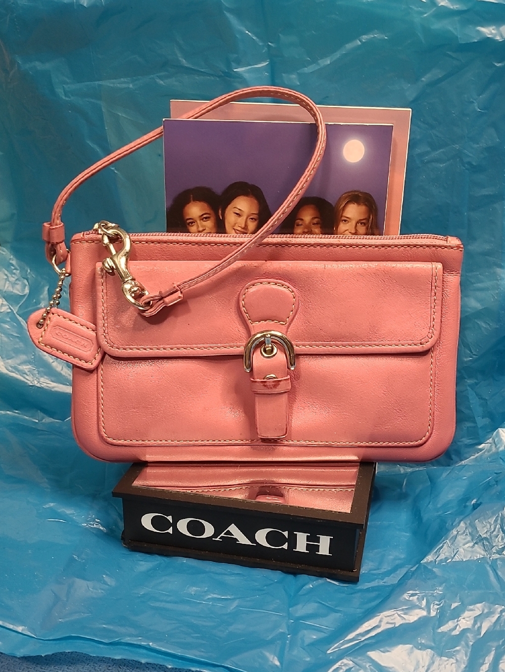 Coach Pink Leather Wristlet with Front Buckle Pocket